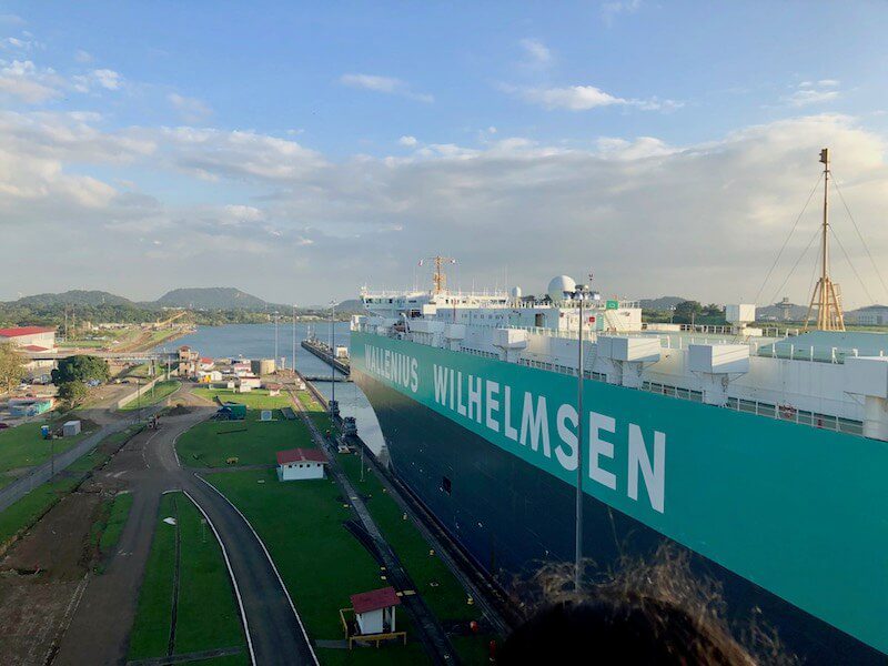 Watching ships pass through the miraflores locks of the panama canal