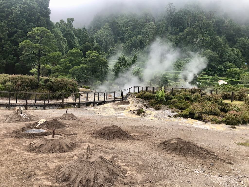 The mounds where Cozido do Furnas is cooked