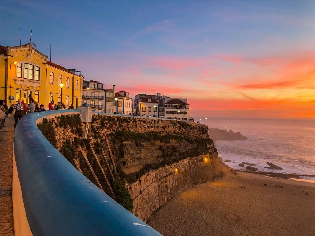 Sunset in the village of Ericeira, a great place to visit for 2 weeks in Portugal