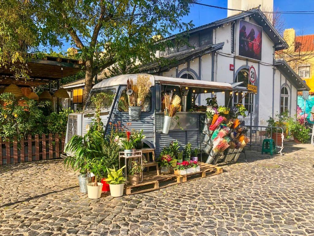 A flower shop in LX Factory in Lisbon, a must for your 14 day Portugal Itinerary