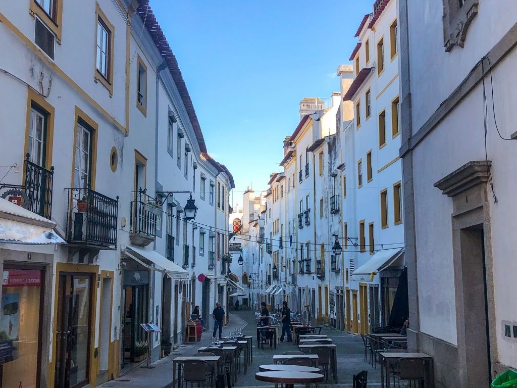Restaurant street in Evora Old Town
