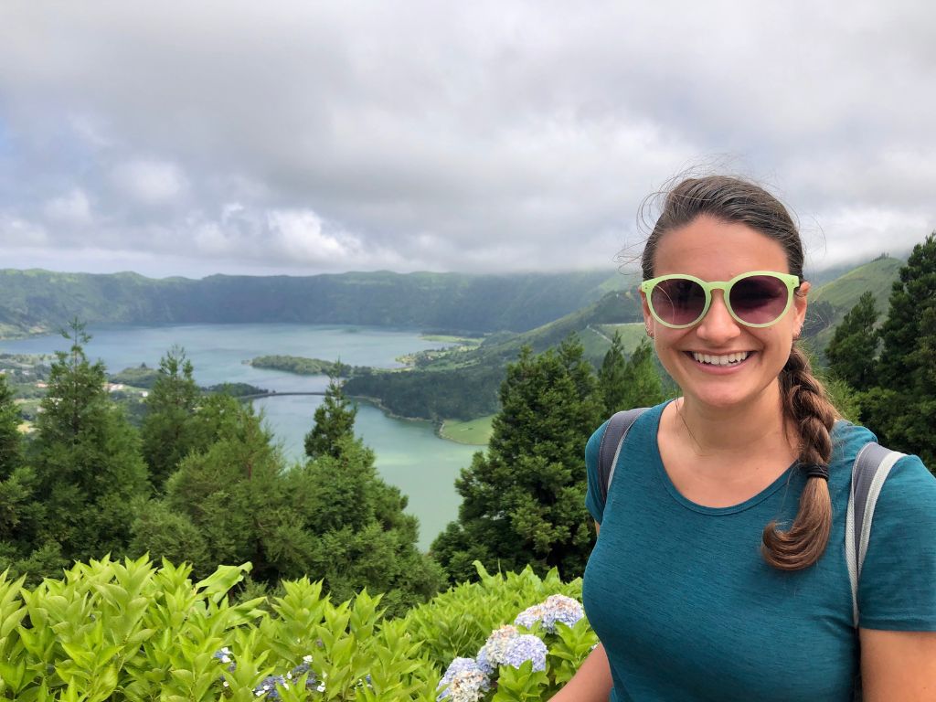 Nicola overlooking Sete Cidades in Azores Portugal